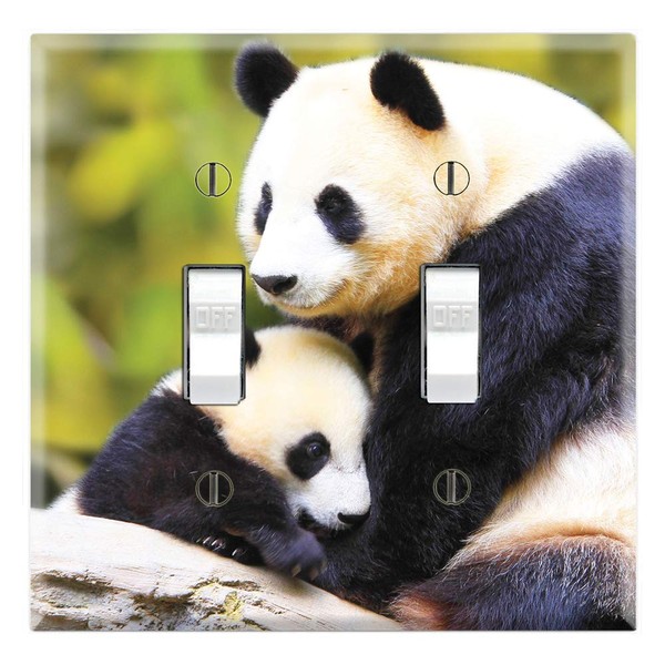 Graphics Wallplates - Sweet Baby Panda with Mom - Dual Toggle Wall Plate Cover