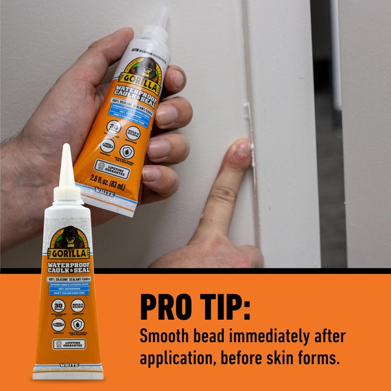 Gorilla Waterproof Caulk & Seal Silicone Sealant, 2.8oz Squeeze Tube