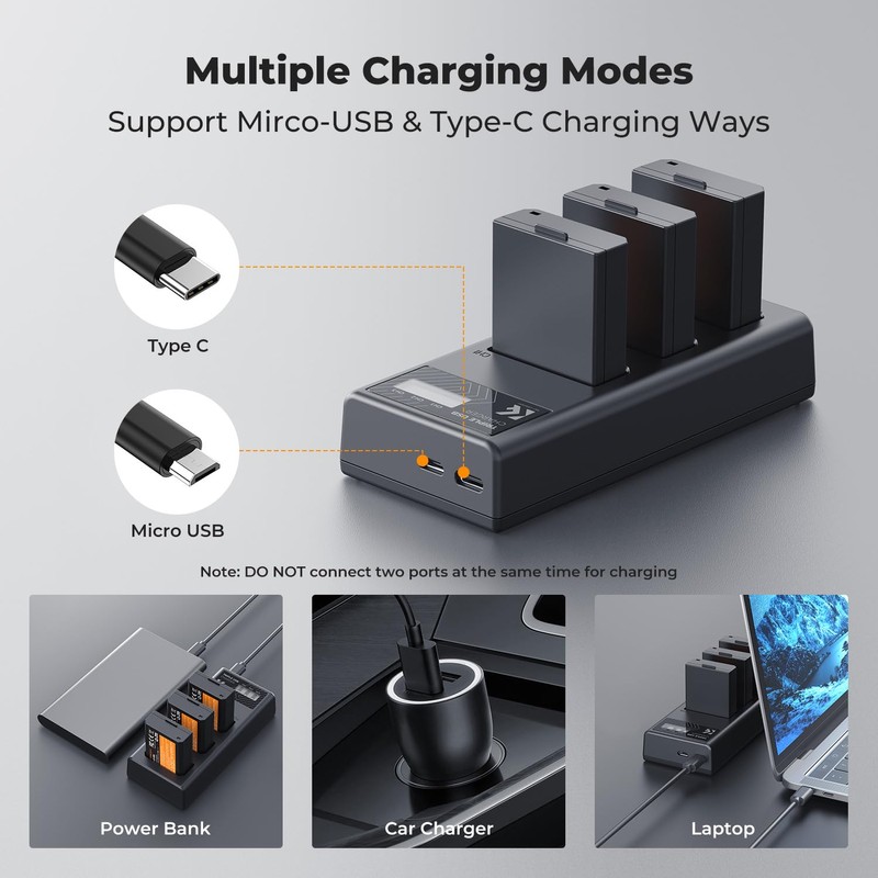 K&F Concept LP-E10 Battery 3-Pack and Upgraded LCD Charger Compatible