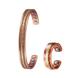 Pure Copper Set, Magnetic Therapy Arthritis Jewelry for Men and Women, Lymphatic Drainage Magnetic Field Therapy Bracelets and Rings, Effectively Relieve Arthritis and Carpal Tunnel Pain (3500 Gauss)