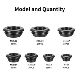 Pack of 200 Rubber Grommets Cable Grommets Rubber Plugs Cable Grommets Waterproof Rubber Cable Grommets Cable Grommets Electrical Conductor Seal Ring Cable Protection (7 Sizes, Black)