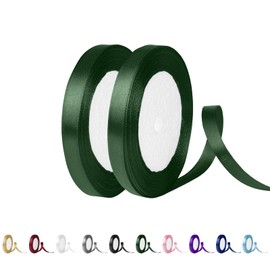 Yiran Satin Ribbon Green 10 mm, 44 Metres Green Decoration Gift Ribbon Wide Ribbon Gift Ribbons Ribbon Decorative Ribbon Green Bow for School Cone, Fabric Ribbon for Wedding, Christening and Birthday