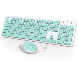 SABLUTE Wireless Keyboard and Mouse, Full-Size Wireless Mouse and Keyboard Combo, 2.4GHz Silent USB Wireless Keyboard Mouse Combo for PC Desktops Computer, Laptops, Windows - Color: Green