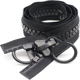 WKXFJJWZC 20# 59 inch Separating Large Plastic Zippers Black Tape with Double Pull Tab Slider Heavy Duty Zippers for Sewing, Sleeping Bag, Boat, Canvas, Cover, Trampoline (Black, 150cm (59inch))