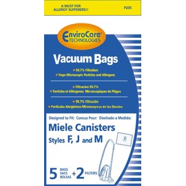 EnviroCare Replacement Anti-Allergen Vacuum Cleaner Dust Bags made to fit Miele Canisters Style F J M 5 pack with 2 Filters