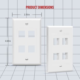 ENERLITES 4-Port Keystone RJ45 Wall Plate Cat7 Cat6 Cat5 Compatible, for Voice/Data and Audio/Video Multimedia Modules, 1-Gang 4.50" x 2.76", 8874-W, White