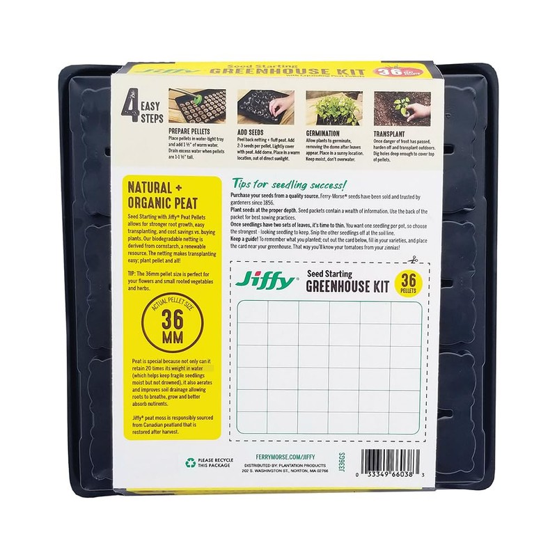 Jiffy Seed Starting Tray Kit, 36 Cell 36mm Peat Pellets