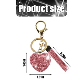 Sandfren Bling Car Keychain, Crystal Rhinestone Love Heart Vehicle Key Chain, Cute Auto Keyring Accessories, Universal Fit (Pink)