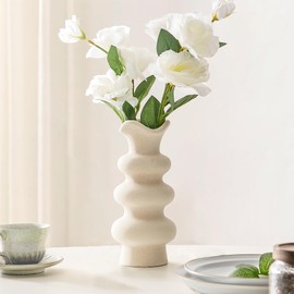 Ngardk Modern Decorative White Ceramic Vases for Home Decor 8.3 Inch, Fall Minimalist Vase for Pampas Grass, Boho Flower Vase, Aesthetic Cream Vase