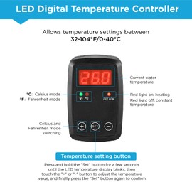Titanium Aquarium Heater 300W, Submersible Fish Tank Heater with Wall Plug-in Display Temperature Controller, 0℃-40℃ Adjustable, Fast Heating for 150l ~ 220l Saltwater Freshwater, MX-9025(300W)