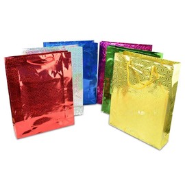 Assorted Colours Holographic Gift Bags Small Size Christmas Birthday Wedding Favour Present Bags All Occasions, 12Pcs