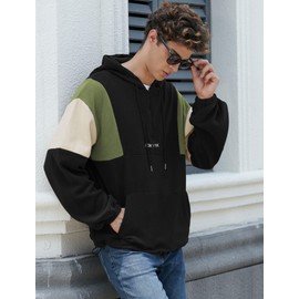 ZAFUL Men's Colorblock Sweatshirt NEW YORK Embroidery Fluffy Polar Fleece Half Zip Unisex Hooded Sweatshirt(0-Black,M)