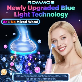 High Frequency Stick Face, ROMMQB Argon and Neon Skin Therapy Device with 4 Blue Light Tubes, Professional High Frequency Device for Hair Growth, Acne Removal, Home High Frequency Device