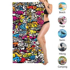 Extra Large Quick Dry Beach Towels Adult Sand Free Fish Beach Towels Woman Microfiber Travel Towels 71×32in