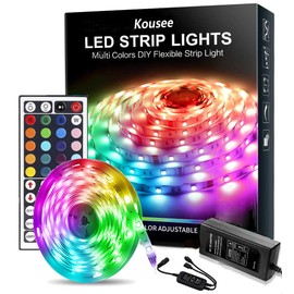 LED Strip Light Kit Waterproof 5050 SMD RGB 5M 16.4ft Strips Lighting Flexible Color Changing with 44 Keys Remote Controller and 12V Power Supply
