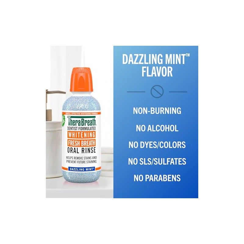 TheraBreath Whitening Mouthwash, Dazzling Mint, Dentist Formulated, 1 Liter