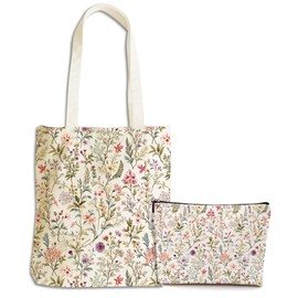 Aesthetic Flower Gardening Gifts Plant Lover Gifts for Women Daughter Teacher Canvas Tote Bag with Makeup Bag Cosmetic Bags Reusable Grocery Bags for Beach Shopping Christmas Birthtday Thank You