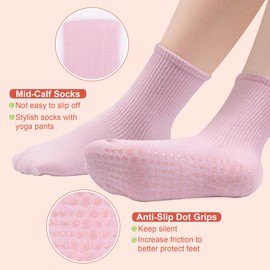 ZenBeya Yoga Crew Grip Socks for Women, Long Pilates Socks Non Slip with Grippers, Athletic Socks with Grip for Barre, Ballet, Workout, Lagree, Pregnancy, Zumbam, Dance, Sports, Red