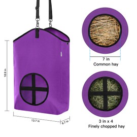 MIYABALA 3 Packs Goat Hay Feeder,Hay Bags for Goats,Horses,Sheep,Premium 600D Oxford Cloth,with Metal Fastener and Adjustable Open Feed Hole for Slow Feeding. (2Purple + 1Black)