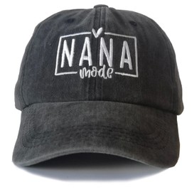 Nana Hat for Women Embroidered Adjustable Washed Baseball Caps for Grandma Black