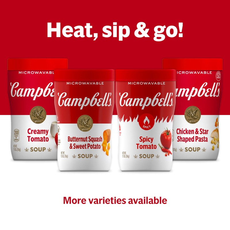 Campbell's Sipping Soup, Spicy Tomato Soup, 11.1 oz Microwavable Cup