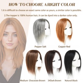 viviaBella Clip in Human Hair Toupee No bangs Naturally Looking Parted Seamless Hairpiece for Women Thick Silk Base Hairtopper for Thicking Hair (Natural Black, 5.1"x5.1" 12inch)