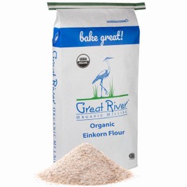 Great River Organic Milling Organic Einkorn Flour | Ancient Wheat Flour | Non-GMO & Kosher | High-Protein | Nutrient Rich Healthier Alternative to All-Purpose Flour | 25 Lb (Pack of 1)