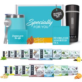 Organic Tea Gift Set with Portable Kettle - 36 Piece Tea Gifts for Tea Lovers - Includes Insulated Mug, Assorted Organic Teas, Honey Sticks & Tea Accessories - Ultimate Brewing Experience