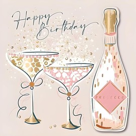 Female Birthday Card for Her - General Card for Women - Prosecco Celebration Design - Handcrafted with Special Finishes and Embellishments - Made in the UK - Eco-Friendly