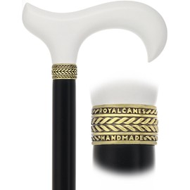 Derby Comfort Cane with Stained Ash Wood Handle, Black Beechwood Shaft | Derby Handle Walking Cane for Men and Women Sturdy Walking Stick for Seniors. (White Handle, Standard to Larger Hand)