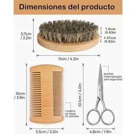 Piezas Cepillo Barba Hombre Set Peine Tijeras Cuidado Diario Viaje Herramientas Estilo Cerdas Jabalí Madera Haya Diferentes Barbas