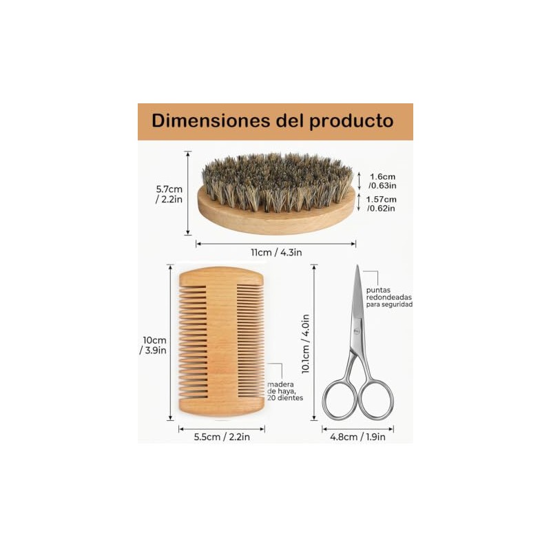 Piezas Cepillo Barba Hombre Set Peine Tijeras Cuidado Diario Viaje