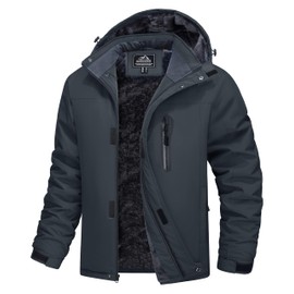 MAGCOMSEN Mens Winter Jacket Warm Fleece Ski Sonw Jackets Thick Fleece Hooded Waterproof Fishing Raincoats with Multi-Pockets Dark Grey,XL
