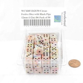 Circus Festive Dice with Black Pips 12mm (1/2in) D6 Pack of 50 Wondertrail