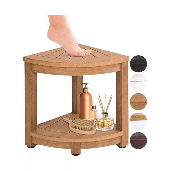 ROHKEX Waterproof & Non-Slip Corner Teak Shower Stool for Shaving