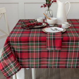 Benson Mills Holiday Plaid Yarn Dyed Fabric Table Cloth, Holiday, Winter, and Christmas Tablecloth (60" X 120" Rectangular, Red)