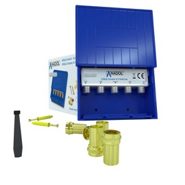 Anadol 4/1 DiseqC Switch 2.0, Switch for Satellite Dish, for Receiving 4 Satellites for 1 Subscriber, Weather Protection Housing, HDTV, LNB Switch + 5x F-Connector + Cable Ties + Dowel Screws