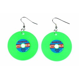 Miniblings Vinyl Record Earrings LP Vinyl DJ Music Record Earrings XL Neon Green - Handmade Fashion Jewellery I Earrings Silver Plated, Plastic, No Gemstone