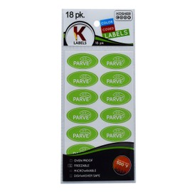18 Parve Green Kosher Labels – Oven Proof up to 500°, Freezable, Microwavable, Dishwasher Safe, English – Color Coded Kitchen Stickers by The Kosher Cook