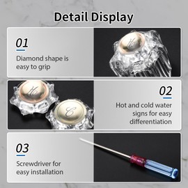 Bathroom Faucet Knobs Replacement, Bathtub Faucet Handles 1 Pair Hot and Cold 2 Knobs with A Screwdriver and Screws for Delta LDR Delex Peerless Faucets