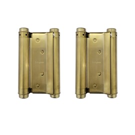Pair of 5" Double Action Spring Hinge Stainless Steel Cafe Saloon Door Swing Self Closing Brass with Screws