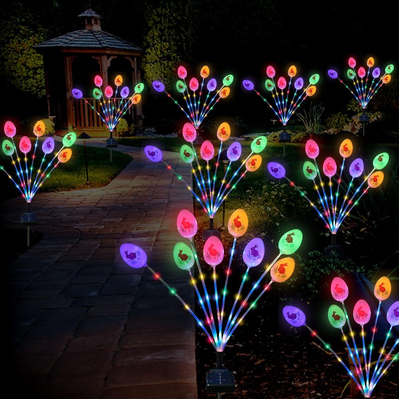Lmtocs Solar Easter Decorations Outdoor Stake Lights, 2 Packs 16LED