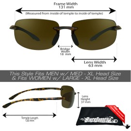 Biker Armour Polarized Bifocal Reading +1.25 Sunglasses Rimless Wrap Around Sport TR90 Tortoise Frame Brown Lens