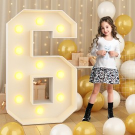 Marquee 4ft Numbers with Light up Number 6 White Mosaic Frame Slots-in Letter 6 for 6th Birthday Party Decorations Pre-Cut Cardboard Large Giant Cut-Out Thick Foam Board Sign Anniversary