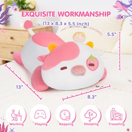 Mewaii Cute Cow Plush Pillow, Kawaii Plushies Strawberry Cow Stuffed Toys, Squishy Plushies, Cuddle Plush Pillow for Boys & Girls
