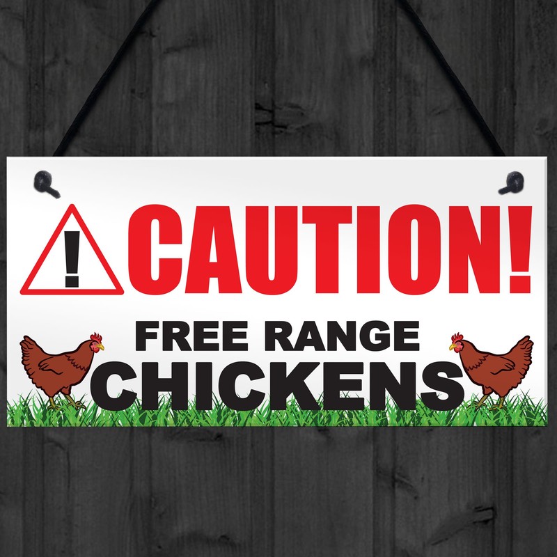 RED OCEAN Caution Free Range Chickens Hanging Plaque Chicken Coop
