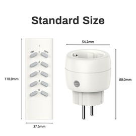 UCOMEN Radio Sockets with Remote Control, 5 Sockets with 2 Remote Controls, 2300 W Radio Sockets Set, Range 30 m, Wireless Switch Set, Self-Learning Function for Household Appliances, White