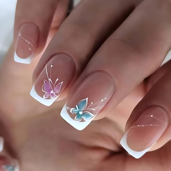 ASONRL French Press On Nails, Short Medium Square Fake Nails