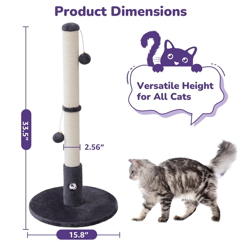 Woochpet 33'' Tall Cat Scratching Post for Adults Cats, Sturdy
