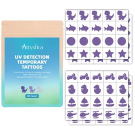 80 Count UV Temporary Tattoos Stickers for Sunscreen - UV Detection Tattoos Stickers, Sun Protection Reminder, Know When to re-Apply Sunscreen, 8 Pattern Types, Transparent before Color Change